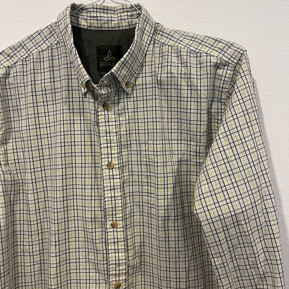 Prana Men’s‎ Long Sleeve Shirt Button Down Organic Cotton White Yellow Check EUC - Picture 3 of 5